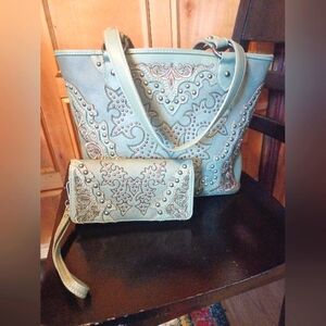 Montana West Boot Scroll Embroidered Collection Concealed Carry Tote + Wallet